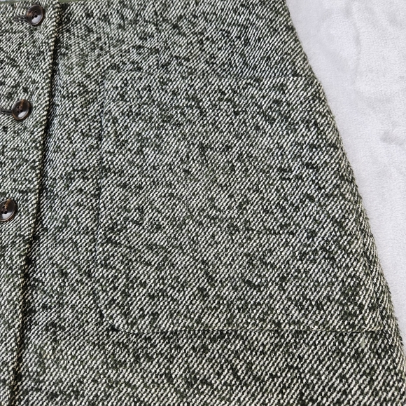 Madewell Green Herringbone Tweed Button Front Wool Blend Lined Mini Skirt Size 8 - Picture 5 of 16